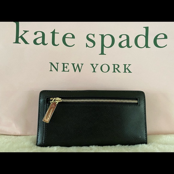 NWT! Kate Spade Staci Saffiano Leather Large Slim Bifold Black - Picture 2 of 6